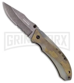 Tac-Force Evolution Regiment Tan Camo Spring Assisted Knife - Black Stonewash