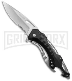 Tac-Force Black Tactical Spring Assisted Folding Knife - Satin Serrated