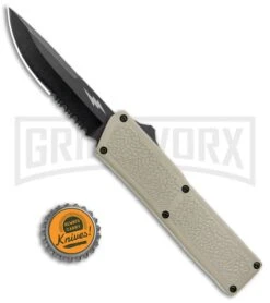 Thunder Tan D/A OTF Automatic Knife - Black Serr -Kershaw Store Thunder Tan DA OTF Auto Black Serr GX 34281 jr bottlecap large