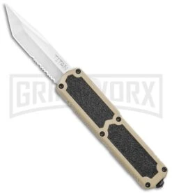 Titan Tan D/A OTF Automatic Knife - Tanto Satin Serrated