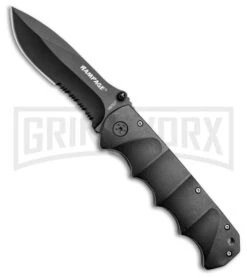 United Cutlery Rampage Black Aluminum Spring Assisted Knife - Black Serr