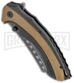 United Cutlery Ronin Bushido Tan Spring Assisted Knife - Black Stonewash Plain -Kershaw Store United Cutlery Ronin Bushido Tan SA Black SW GX 29568 jr spine large