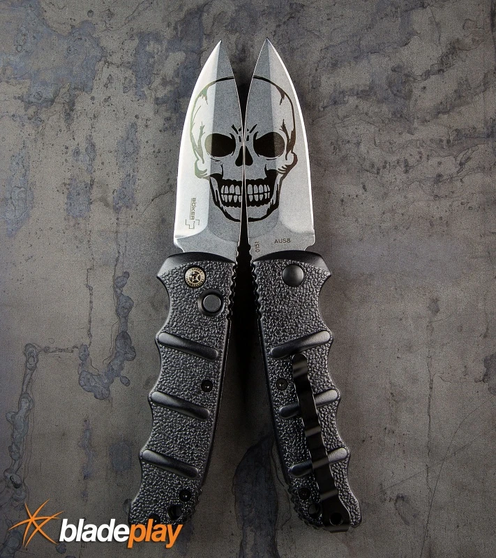 Boker Kalashnikov Skull Black Automatic Knife - D2 Dagger Stonewash Plain 6 Boker Kalashnikov Skull Black Automatic Knife - D2 Dagger Stonewash Plain - Image 4