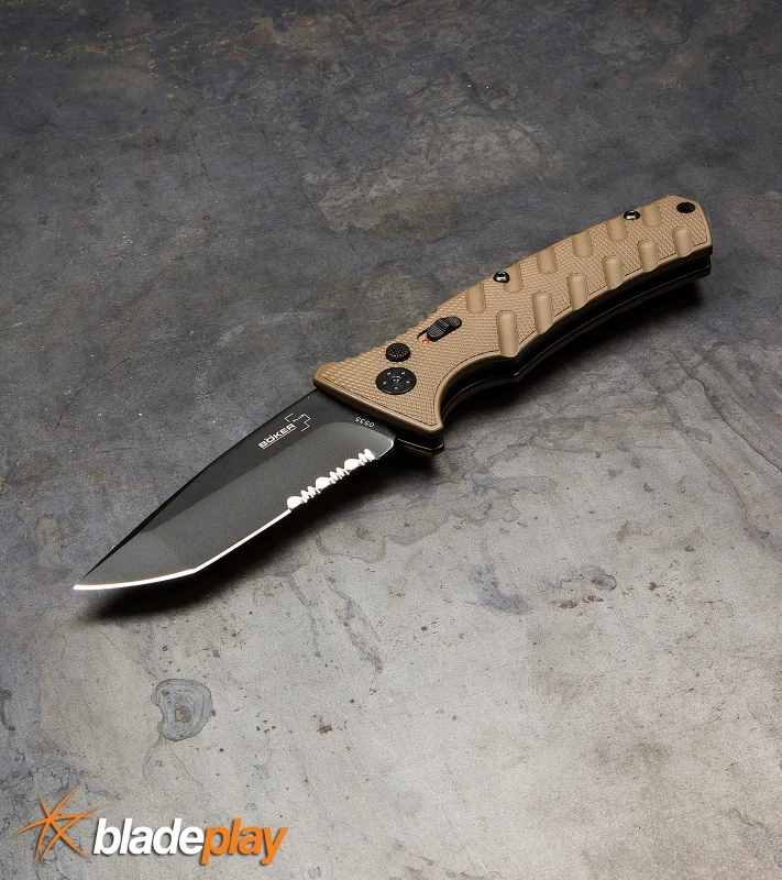 Boker Plus Strike Coyote Brown Automatic Knife - Tanto Black SW Serr 8 Boker Plus Strike Coyote Brown Automatic Knife - Tanto Black SW Serr - Image 6