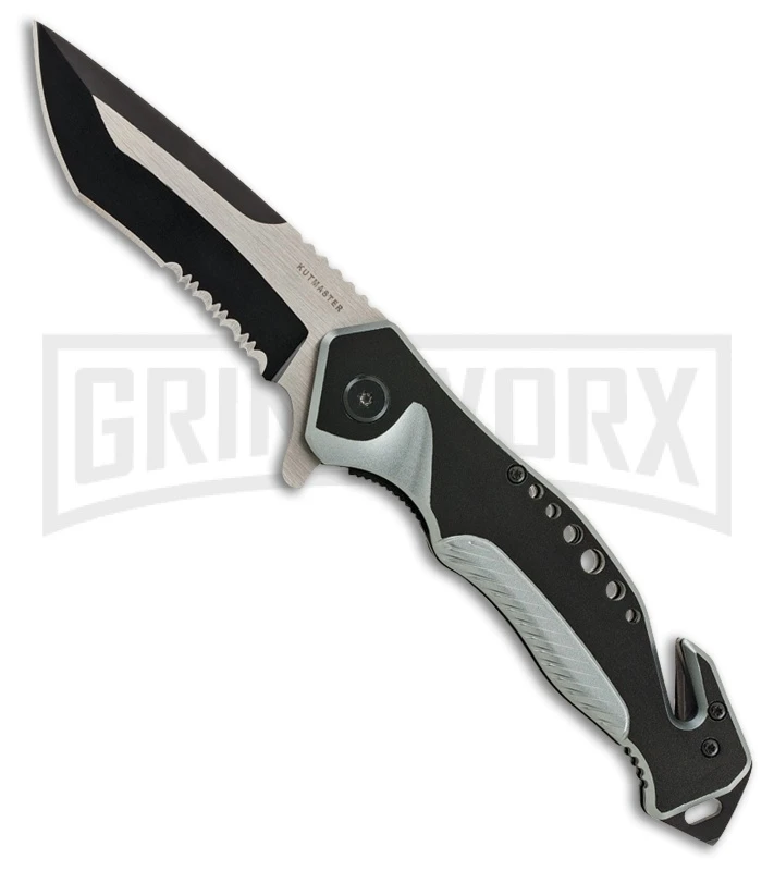 Utica BB Rescue Black Aluminum Spring Assisted Knife - Two-Tone Serr 3 Utica BB Rescue Black Aluminum Spring Assisted Knife - Two-Tone Serr