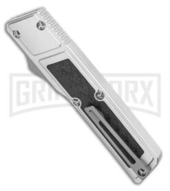 No Limit Knives Vespa Ripper OTF Silver/ CF Inlay Tanto Knife - Satin -Kershaw Store Vespa Knives Ripper OTF Tanto Silver CF Inlay 3.2 Satin GX 36588 LS Side large