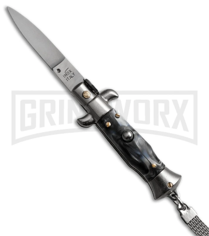 SKM 4" Italian Stiletto Sim Horn Automatic Knife Keychain - Flat Grind 3 SKM 4" Italian Stiletto Sim Horn Automatic Knife Keychain - Flat Grind