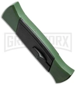 AKC 777 Blackfinger Green/Black OTF Automatic Knife - Flat Grind Satin Plain -Kershaw Store akc 777 green satin flat side cm large