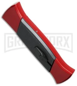 AKC 777 Blackfinger Red/Black OTF Automatic Knife - Flat Grind Satin Plain -Kershaw Store akc 777 red satin flat bottom cm large