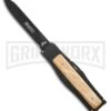 AKC Gravit-E Black/Wood Manual OTF Knife - Black Plain -Kershaw Store akc black natural black large