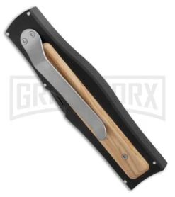AKC Gravit-E Black/Wood Manual OTF Knife - Black Plain -Kershaw Store akc black natural black side large
