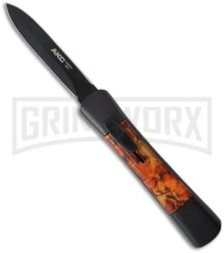AKC Concord Autumn Camo OTF Automatic Knife - Dagger Black Plain