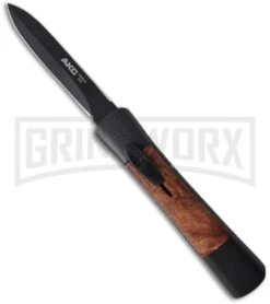 AKC Concord Briar Wood OTF Automatic Knife - Dagger Black Plain