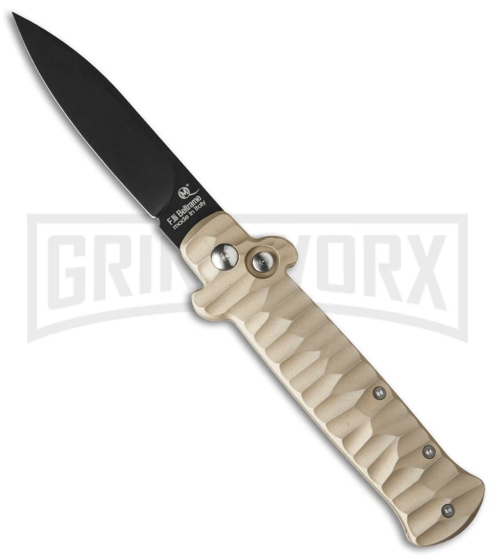 Frank B. Italian Stealth Sculpted Tan Automatic Knife - Black Plain 3 Frank B. Italian Stealth Sculpted Tan Automatic Knife - Black Plain