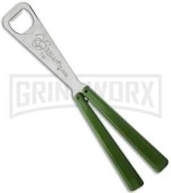 BB Barfly Bottle Opener Green Balisong Trainer Butterfly - Satin