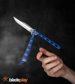 Bear And Son Knives 114 Blue Balisong Butterfly Knife - Satin Plain 4TH18 -Kershaw Store bear and son 114bl BHQ 36771 dl flipping large