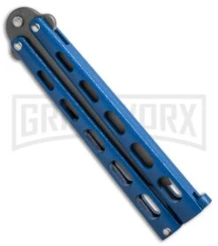 Bear And Son Knives 114 Blue Tanto Balisong Butterfly Knife - Bead Blast Plain -Kershaw Store bearson 5in blue armour piercing 114abl BHQ 36651 dl side large