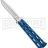 Bear And Son Knives 114 Blue Balisong Butterfly Knife - Satin Plain 4TH18 -Kershaw Store bearson 5in blue satin 114bl BHQ 36771 jr large