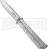 Benchmark Bowie Butterfly Knife - Stonewash Plain 2 Benchmark Bowie Butterfly Knife - Stonewash Plain -Kershaw Store benchmark butterfly bm001 backwards cm large