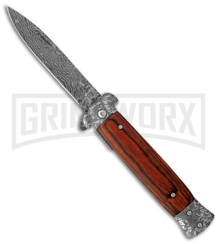 Virtuoso 8" Stiletto Rosewood Spring Assisted Knife - Flat Grind 3 Virtuoso 8" Stiletto Rosewood Spring Assisted Knife - Flat Grind