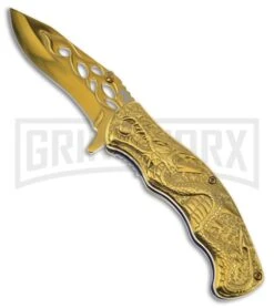 Frost Cutlery Fire Breather Gold Spring Assisted Knife - Gold Plain