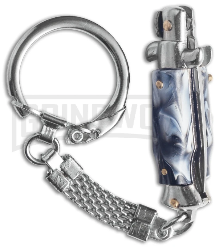 SKM 2.75" Italian Stiletto Keychain Sim Abalone Automatic Knife - Satin Plain 4 SKM 2.75" Italian Stiletto Keychain Sim Abalone Automatic Knife - Satin Plain - Image 2