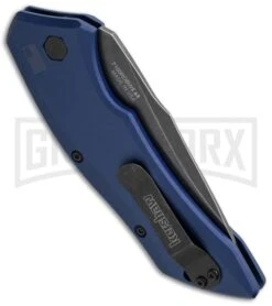 Kershaw Launch 1 Blue Aluminum Automatic Knife - Blackwash Plain -Kershaw Store kershaw launch auto 1 blackwash blue side cm large