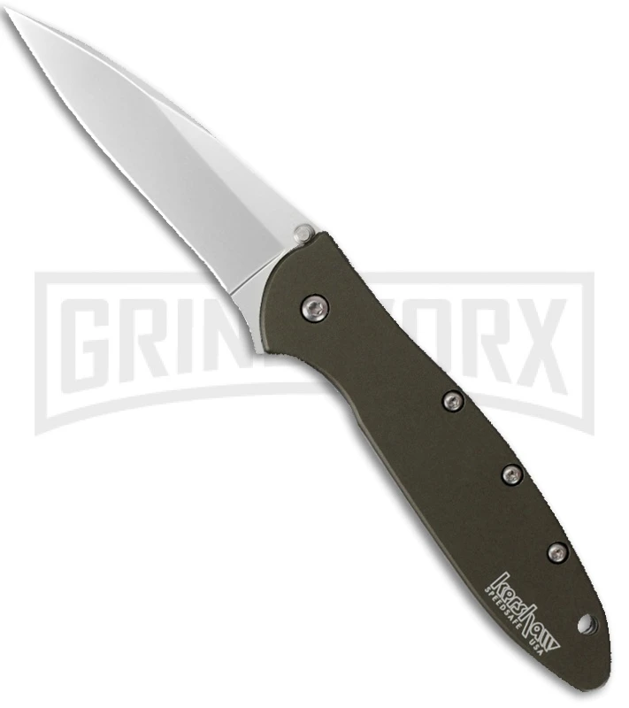 Kershaw Leek Olive Spring Assisted Knife - Bead Blast Plain 3 Kershaw Leek Olive Spring Assisted Knife - Bead Blast Plain