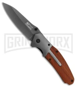 M-Tech Evolution Timber Lust Brown Wood Spring Assisted Knife - Gray Plain
