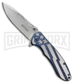 M-Tech USA States Banner Blue Spring Assisted Knife - Stonewash Plain 4TH18