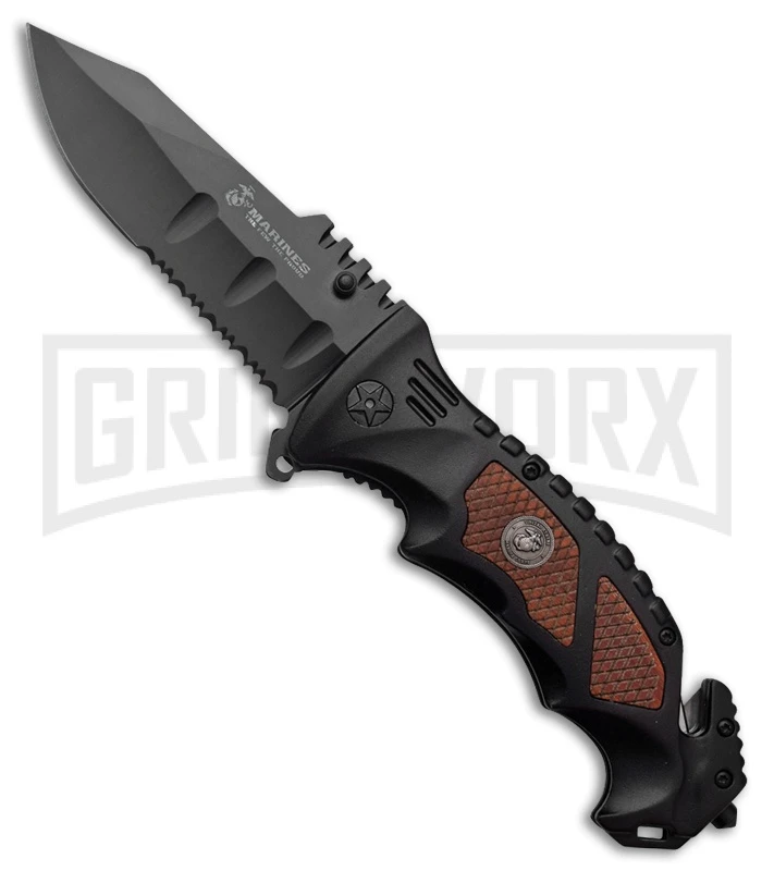 M-Tech USMC Crasher Brown Spring Assisted Knife - Black Serrated 3 M-Tech USMC Crasher Brown Spring Assisted Knife - Black Serrated