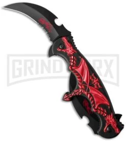 Masters Collection Red Dragon Dual Blade Spring Assisted Knife - Black Serr -Kershaw Store master collection mc a004br one blade cm large
