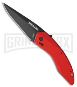 Schrade Landshark Red Aluminum Spring Assisted Knife - Black Plain