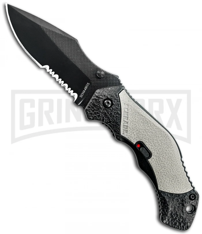 Schrade Grey MAGIC Spring Assisted Knife - Black Serr 3 Schrade Grey MAGIC Spring Assisted Knife - Black Serr