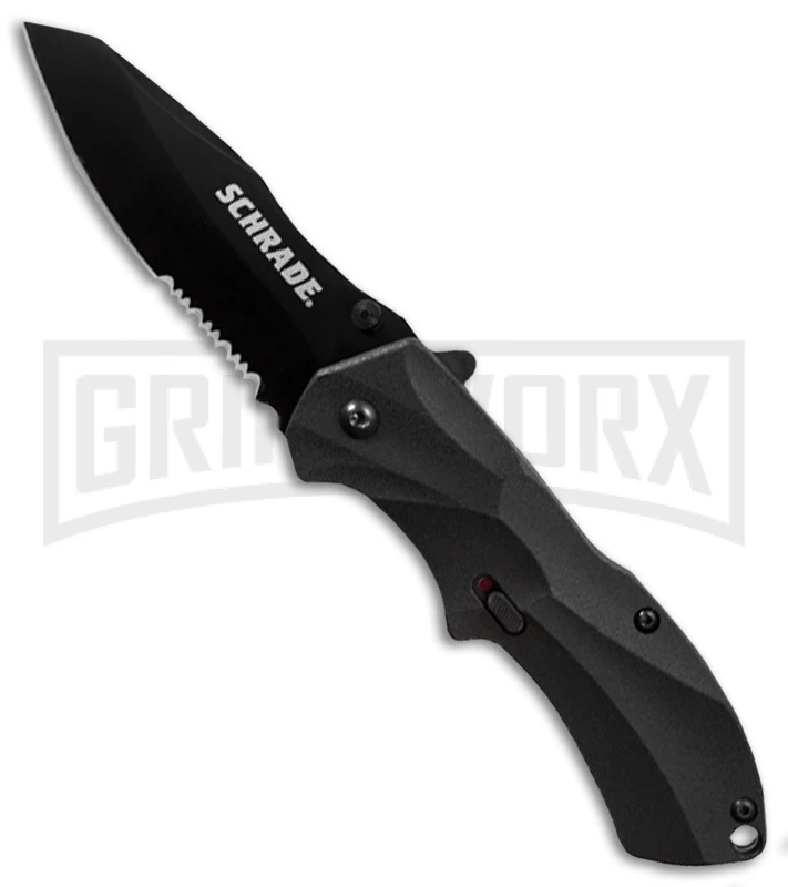 Schrade Black MAGIC Spring Assisted Knife - Black Serr 3 Schrade Black MAGIC Spring Assisted Knife - Black Serr