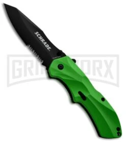 Schrade Large Green Spring Assisted Knife - Black Serr