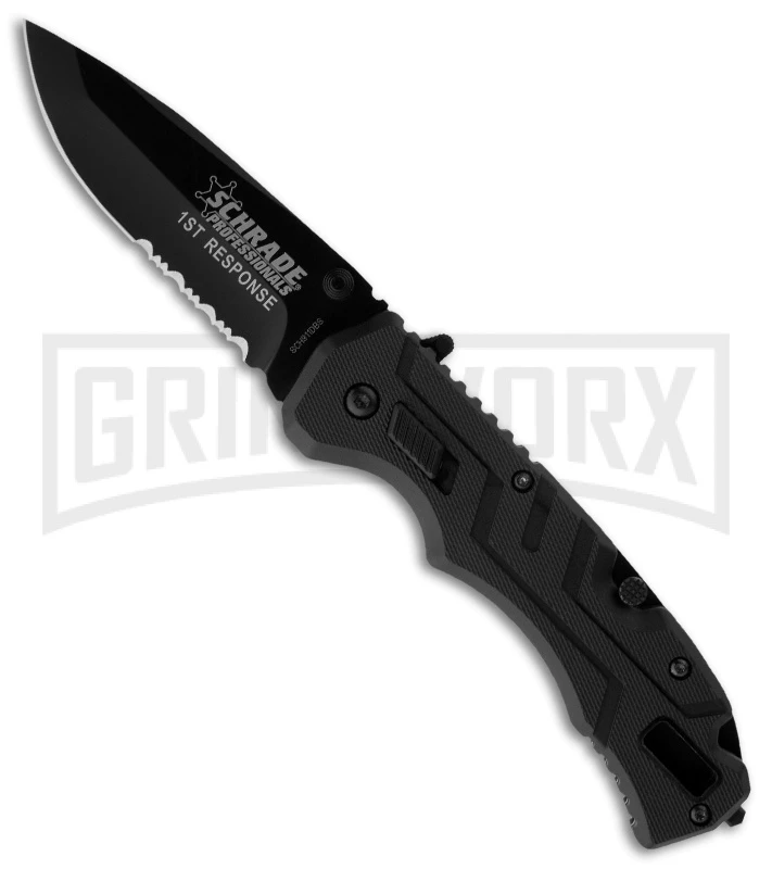 Schrade Professionals 1st Response Black Spring Assisted Knife - Black Serr 3 Schrade Professionals 1st Response Black Spring Assisted Knife - Black Serr