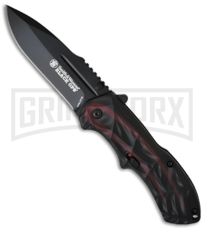 Smith & Wesson Black Ops Smoked Red Spring Assisted Knife - Black Plain 3 Smith & Wesson Black Ops Smoked Red Spring Assisted Knife - Black Plain