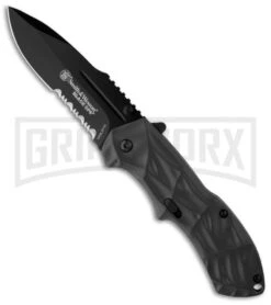 Smith & Wesson Black Ops Gray Spring Assisted Knife - Black Serr