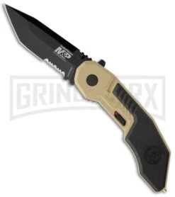Smith & Wesson Desert MAGIC Tan Spring Assist Knife - Tanto Black Serr