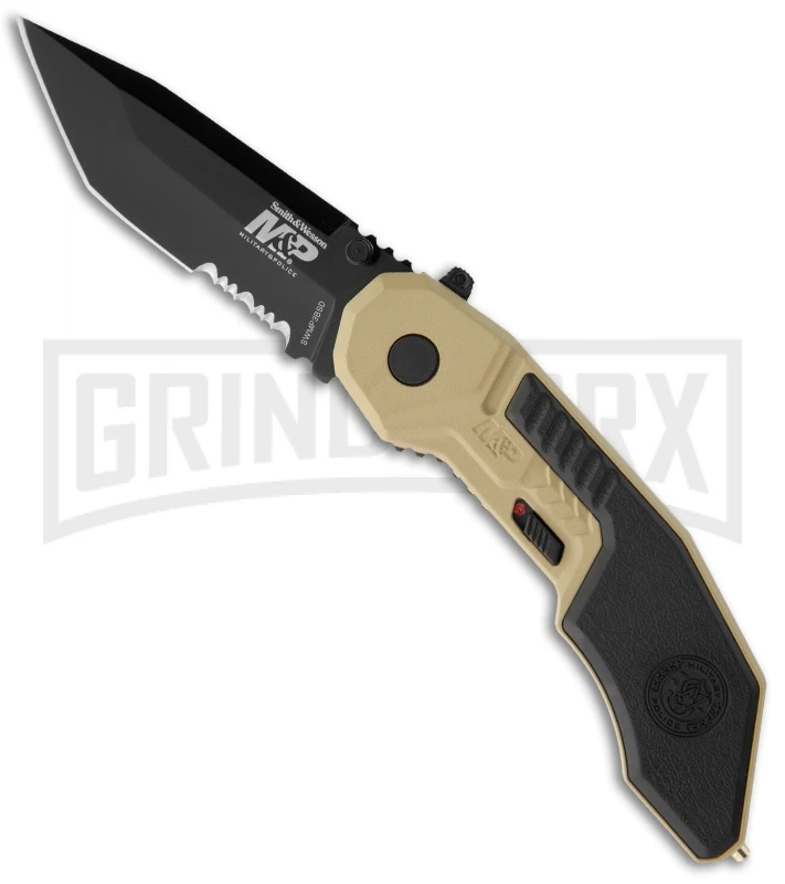 Smith & Wesson Desert MAGIC Tan Spring Assist Knife - Tanto Black Serr 3 Smith & Wesson Desert MAGIC Tan Spring Assist Knife - Tanto Black Serr