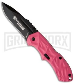 Smith & Wesson Mini Black Ops Pink Spring Assisted Knife - Black Plain