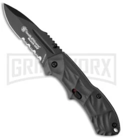 Smith & Wesson Mini Black Ops Black Spring Assisted Knife - Black Serr