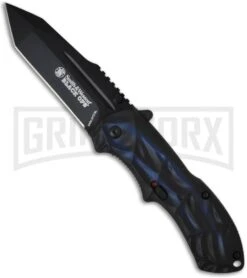 Smith & Wesson Smoked Blue Black Ops Spring Assisted Knife - Black Plain