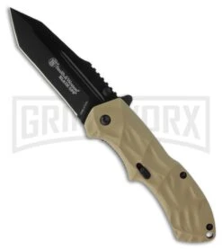 Smith & Wesson Black Ops Tan Spring Assisted Knife - Tanto Black Plain