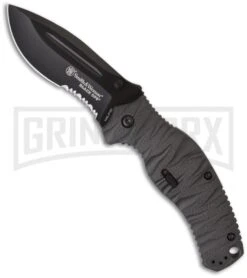 Smith & Wesson Black Ops Dark Grey MAGIC Spring Assisted Knife - Black Serr