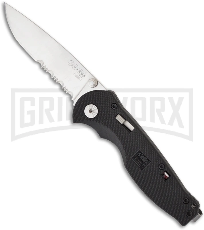 SOG Flash I Black Zytel Spring Assisted Knife - Satin Serr 3 SOG Flash I Black Zytel Spring Assisted Knife - Satin Serr