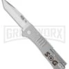 SOG Black SlimJim Grey Spring Assisted Knife - Tanto Satin Plain -Kershaw Store sog folder slimjim tanto sj33 cp large