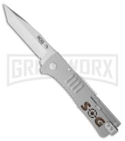 SOG Black SlimJim Grey Spring Assisted Knife - Tanto Satin Plain