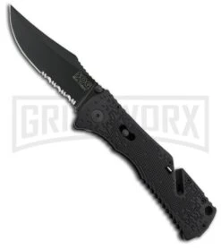 SOG Trident Mini Black Spring Assisted Knife - Black Serr